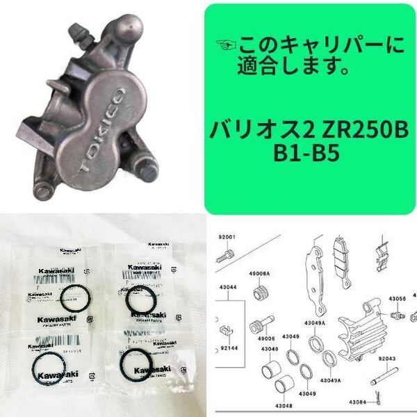 ●バリオス2 ZR250B B1-B5 フロント ブレーキ キャリパー ピストン シール 1台分 セット オイルシール ダストシール カワサキ 純正 【T】