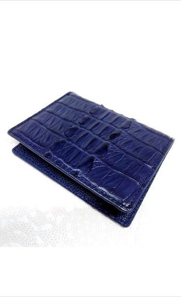 【本物証明証付き】 AT13 本革 クロコダイル 財布 ウォレット カードケース 背 ネイビー 男女兼用 新品