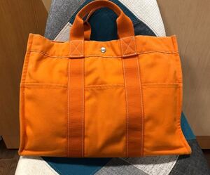 レア☆HERMES エルメス フールトゥMM ハワイフレンチフェスティバル　オレンジ　ハンドバッグ　トートバッグ　レディース