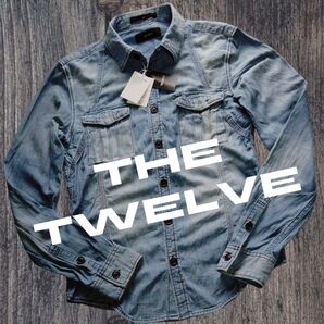 新品 THE TWELVE ザ トゥエルブ USED加工 長袖 ライトブルーデニム シャツワッシャー加工