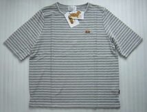 タグ付き・未使用◆Gu Gu World／5分袖ボーダー柄Ｔシャツ／刺しゅう入り／LLグレー_画像1