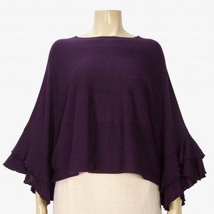 A as good as new *sunauna SunaUna * amethyst purple series * beautiful gloss border weave * easy frill sleeve * possible . poncho manner cut and sewn *38(M*9 number corresponding )