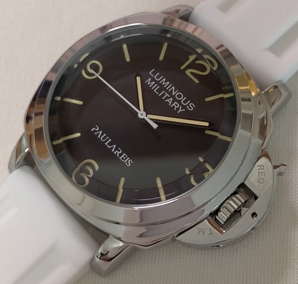 待望のホワイトラバーエディション【大人の本格機械式腕時計/新品】ミリタリー イタリア軍式 バックスケルトン ドーム型風防 自動巻き
