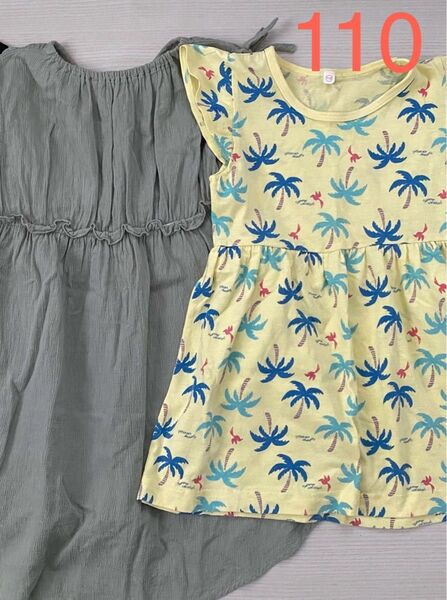 ワンピース チュニック 女の子 ヤシの木 110 キッズ GU ジーユー 子供服 半袖ワンピース