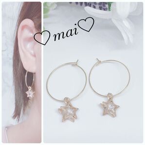 No. 5 ジルコニアキラキラ星 スターフープ ピアス ハンドメイド
