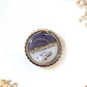 スマホリング マグネット×ネイビー シェル パール ハンドメイド バンカーリング ホールドリング