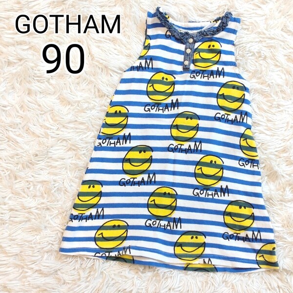 ★美品★【90】ゴッサム ボーダー ノースリーブ ワンピース ニコちゃん 青