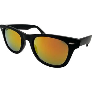 マットブラックフレーム レッドミラーレンズ 小顔効果◎のワイドフレーム クラシックウエリントンサングラス UVカット メンズ