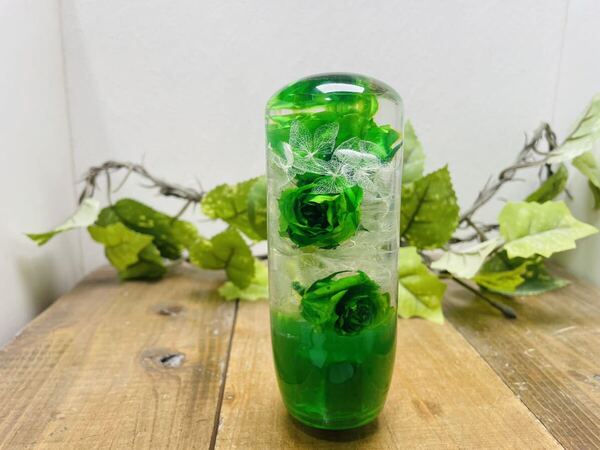 水中花シフトノブ 円柱M型 薔薇と紫陽花 緑