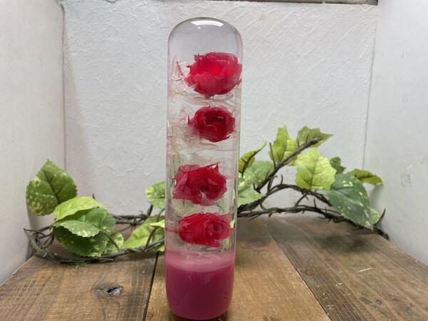 水中花シフトノブ 円柱型 薔薇と紫陽花 ピンク