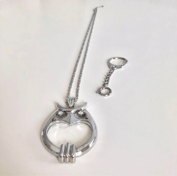 2way ペンダント ルーペ ネックレス キーホルダー フクロウ