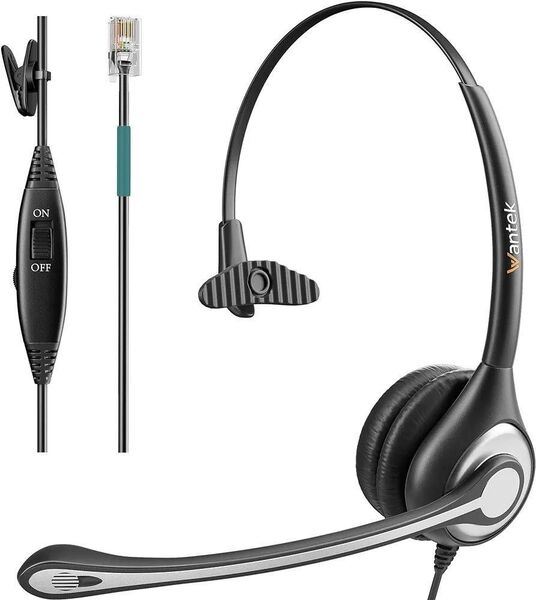 Wantek ヘッドセット電話機用 片耳 ノイズキャンセリングマイク付き