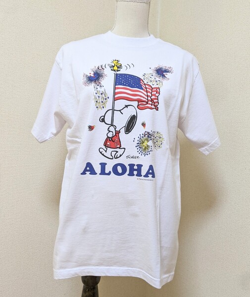 送料無料☆未使用★L☆ハワイアンアロハ☆スヌーピー半袖Tシャツ★アメリカ製スヌーピー半袖綿Tシャツ★USA製半袖Tシャツ☆SUN SURF