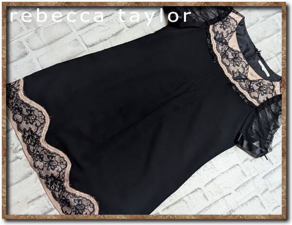 ☆rebecca taylor レベッカテイラー レース付きシフォンワンピース 黒☆