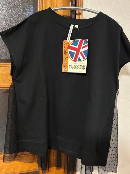 新品 バックチュールドット柄チュールTシャツ Lサイズ