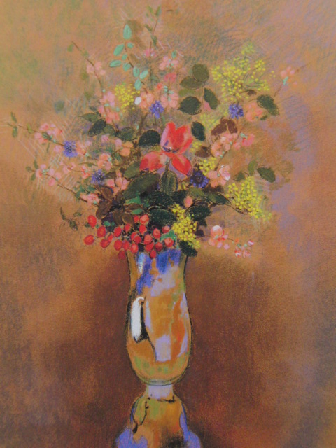 Odilon Redon, [Flowers in a blue vase], High-end art book, From the Raisonné, In good condition, Brand new with high-quality frame, Paintings Free Shipping, Painting, Oil painting, Nature, Landscape painting