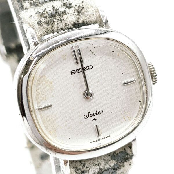 【稼働◯/ベルトジャンク】SEIKO セイコー SOCIE ソシエ 手巻き 腕時計 シルバー文字盤 オーバル ストライプ レディース 11-5110