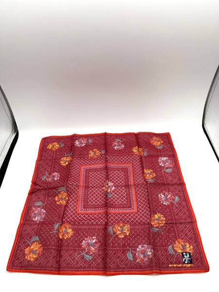 【未使用品】Emanuel Ungaro エマニュエルウンガロ ハンカチ バンダナ チェック柄 花柄 フラワー レッド系綿 コットン 100%