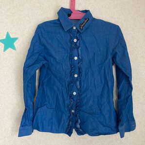 JENNIE☆ジェニィ☆デニム風フリルブラウス☆130cm☆即購入可能☆送料込み☆訳あり