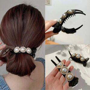 パール ブラック ヘアクリップ 髪留め 髪飾り パール ヘアアクセサリー ヘアクリップ お団子ヘア 髪留め 髪飾り 髪留め