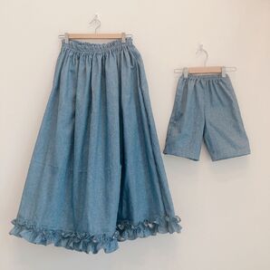 2点セット 親子コーデ ハーフズボン 100 110 デニム 夏 マキシスカート