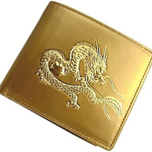 【ブラックフライデータイムセール】【送料込み】【限定】【新品】【税込み】牛革☆22K金箔皇帝龍浮押し☆日本製☆ショートウォレット GD