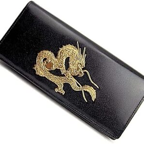 【ブラックフライデータイムセール】【送料込み】【限定】【新品】【税込み】牛革22K金箔☆皇帝龍浮押し☆シンプル☆ロングウォレット BK