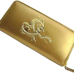 【ブラックフライデータイムセール】【送料込み】【限定】【新品】【税込み】牛革☆22K金箔☆皇帝龍浮押し加工☆ラウンドウォレット GD