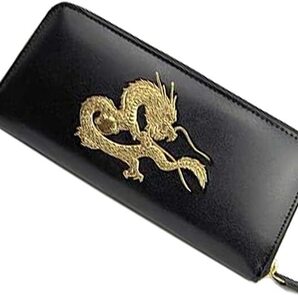 【ブラックフライデータイムセール】【送料込み】【限定】【新品】【税込み】牛革☆22K金箔☆皇帝龍浮押し☆ラウンドロングウォレット BK