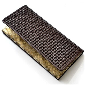 【ブラックフライデータイムセール】【送料込み】【限定】【新品】【税込み】牛革ブロックチェック柄☆薄金本パイソン☆ロングウォレットBR
