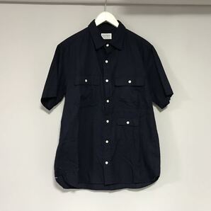 本物マニュアルアルファベットManual Alphabetコットン麻リネン半袖シャツメンズサーフアメカジビジネスモードスーツL紺ネイビー3日本製