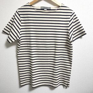 ノーリーズ ボートネック ボーダーカットソー 半袖 生成り×ネイビー Mサイズ 美品