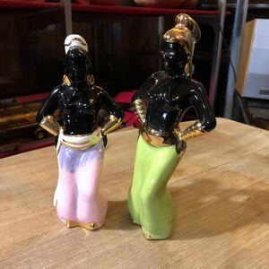 黒人 クロボー 女性2人 ビンテージ人形 アンティーク品 陶器製