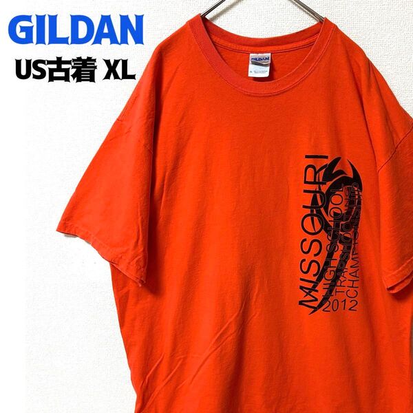 US古着 GILDAN ギルダン 半袖Tシャツ XL ゆるだぼ プリント トラップシューティング オレンジ