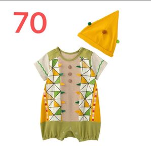 ピカピカブ〜 ピカピカブー いないいないばあ 半袖ロンパース ロンパース ベビー服 コスチューム イエロー&グリーン 70
