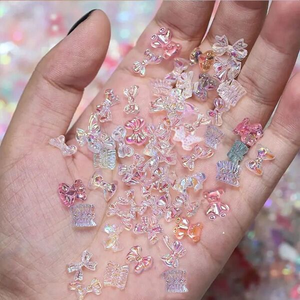 ★新品未使用★即購入大歓迎★ ネイルパーツ レジンアクセサリー ハンドメイド リボン 3Dアクセサリー DIY パールミックス