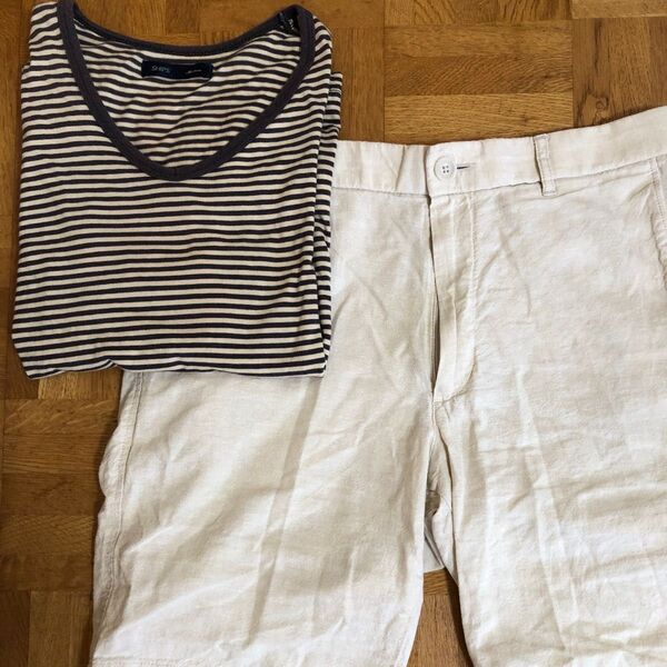 【夏最適!メンズお買得セット】SHIPSシップス tシャツ+ユニクロ麻混ショートパンツ