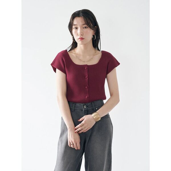 新品☆earth music&ecology☆SET2点 釦付きフレンチカーディガン+タンクトップ♪Mサイズ パープル