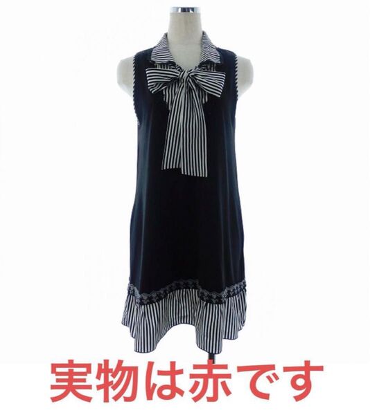 axes femme ボウタイストライプ フレア チュニック ワンピース ノースリーブ ワンピース チュニック カラードレス