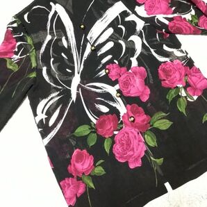 シースルー 春夏 半袖シャツ レディース 薔薇 ローズ ROSE 蝶々