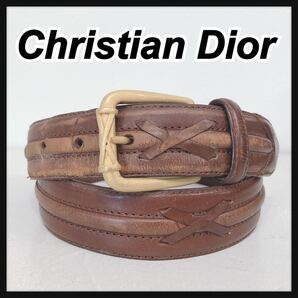 ☆ChristianDior☆ MONSIEUR クリスチャンディオール ムッシュ ベルト デザインベルト ブラウン 茶色 レザー メンズ 男性 美品 送料無料
