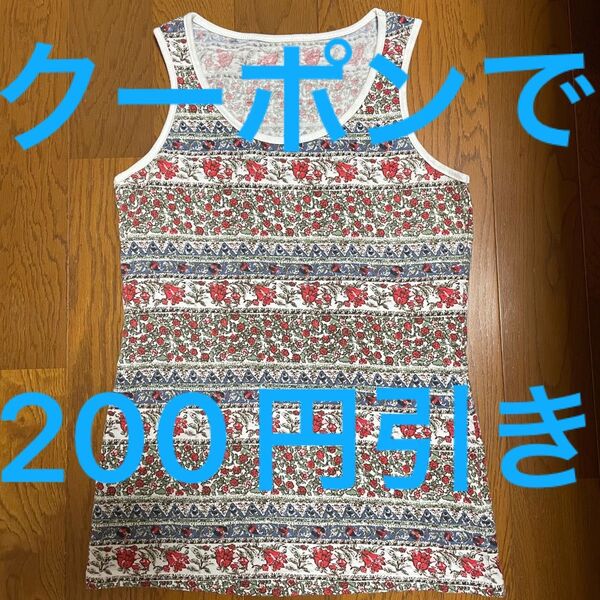 送料200円込み! grove レディース トップス Tシャツ ノースリーブ 花柄 レッド M