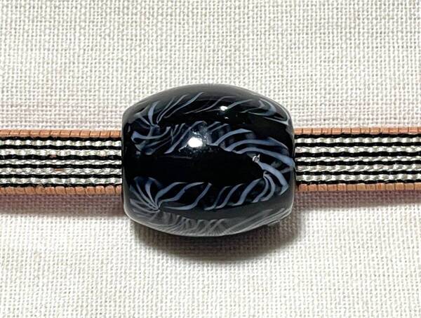 NO.1496 帯留め 蜻蛉玉 ガラス玉 黒(帯留 帯飾り 和装小物)