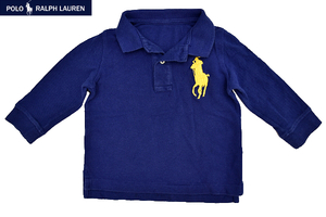 S-7181★送料無料★POLO RALPH LAUREN ポロ ラルフローレン★ネイビー紺色 ビッグポニー 鹿の子 長袖ポロシャツ 80 相当