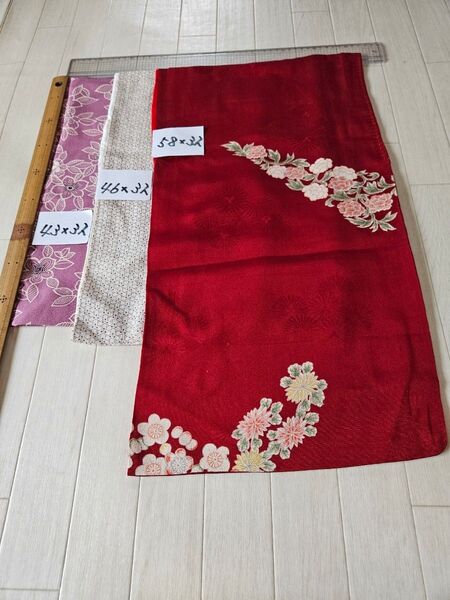 No.148 着物 袖 はぎれ リメイク 格安 たんす保管 3枚セット バラ売り不可