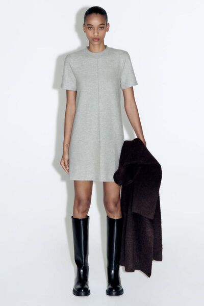 ZARA ザラ ショート ソフト ワンピース グレー Sサイズ