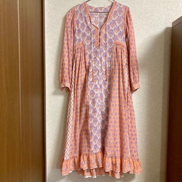 【美品】Freada/フリーダ インド木版ワンピース ライトピンク