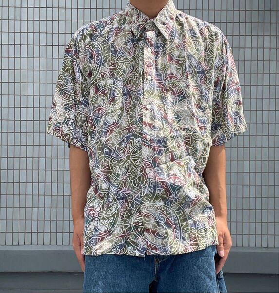 PERRY ELLIS 総柄レーヨンシャツ L VINTAGEペリーエリス