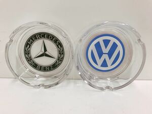 ◆2個セット MERCEDES BENZ メルセデス ベンツ Volkswagen フォルクスワーゲン VW ガラス 灰皿 小物入れ 雑貨 タバコ 煙草 喫煙 車