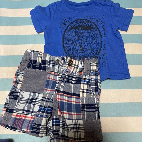 N-net 半袖 Tシャツ ブルー クマ 80 90 babyGAP ベビーギャップ ベビー チェック パンツ 80